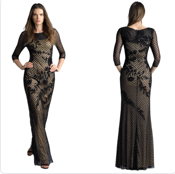 Basix Dresses & Skirts - Elegant Black Lace Overlay Long Sleeve Evening Dress
